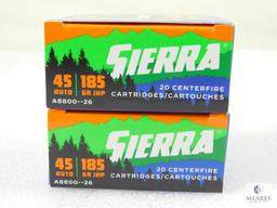 40 Rounds Sierra .45 ACP Ammo. 185 Grain Hollow Point Self Defense