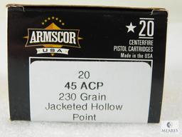 20 Rounds Armscor .45 ACP Ammo. 230 Grain Hollow Point Self Defense