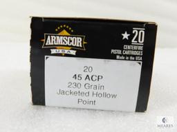 20 Rounds Armscor .45 ACP Ammo. 230 Grain Hollow Point Self Defense