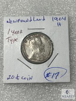 1904-H Newfoundland 20 Cent Coin, Silver