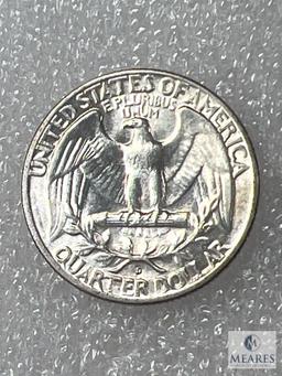 1959-D Washington Quarter, BU Error Die Breaks 1 In Date To Motto & Across Base Of Neck