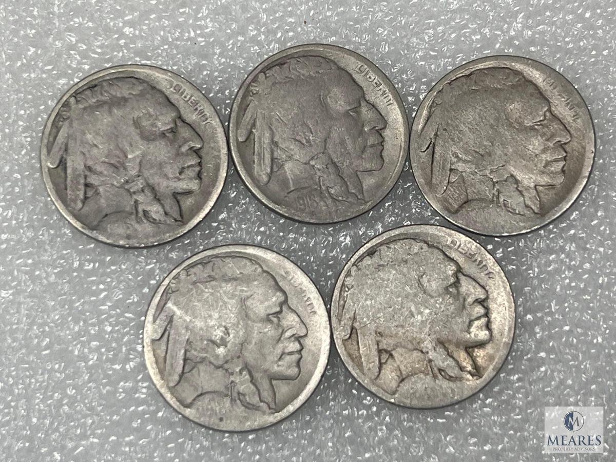 Five 1916 Buffalo Nickels, Restored Dates