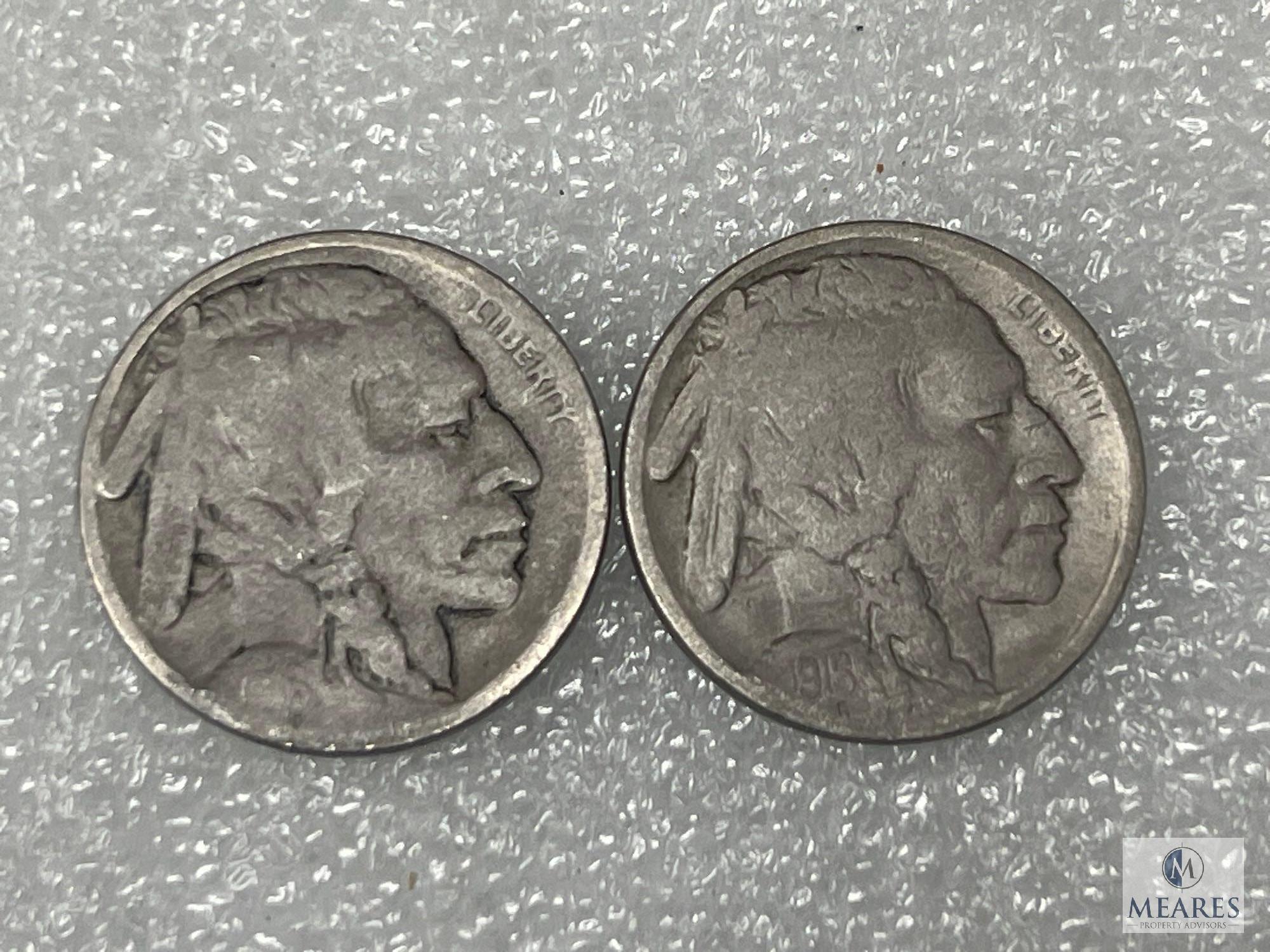 Five 1916 Buffalo Nickels, Restored Dates