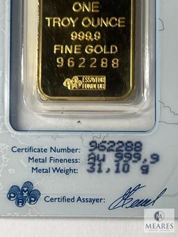 PAMP Suisse One Troy Ounce, 999.9 Fine Gold Bar, 962288