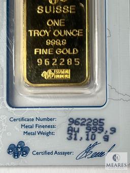 PAMP Suisse One Troy Ounce 999.9 Fine Gold Bar, 962285