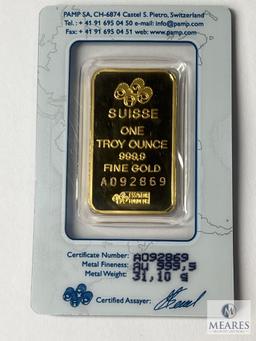 PAMP Suisse One Troy Ounce 999.9 Fine Gold Bar, A092869