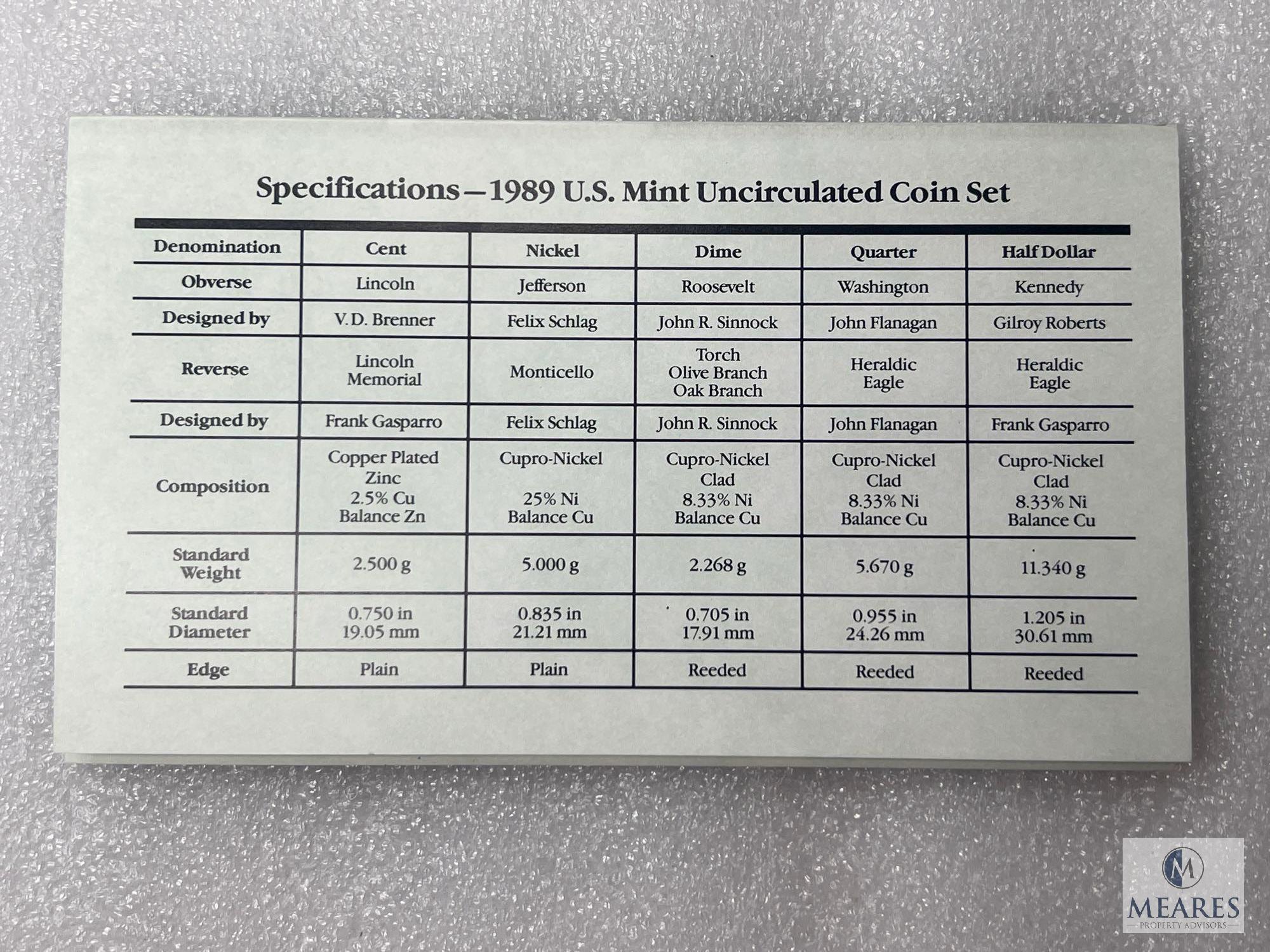 1989 The United States Mint, Uncirculated Coin Set