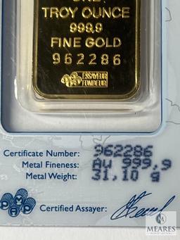 PAMP Suisse One Troy Ounce, 999.9 Fine Gold Bar, 962286