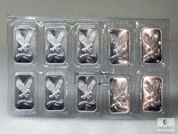 Group of 10: Silvertowne Eagle Silver Ingots, One Troy Ounce .999 Fine Silver Each