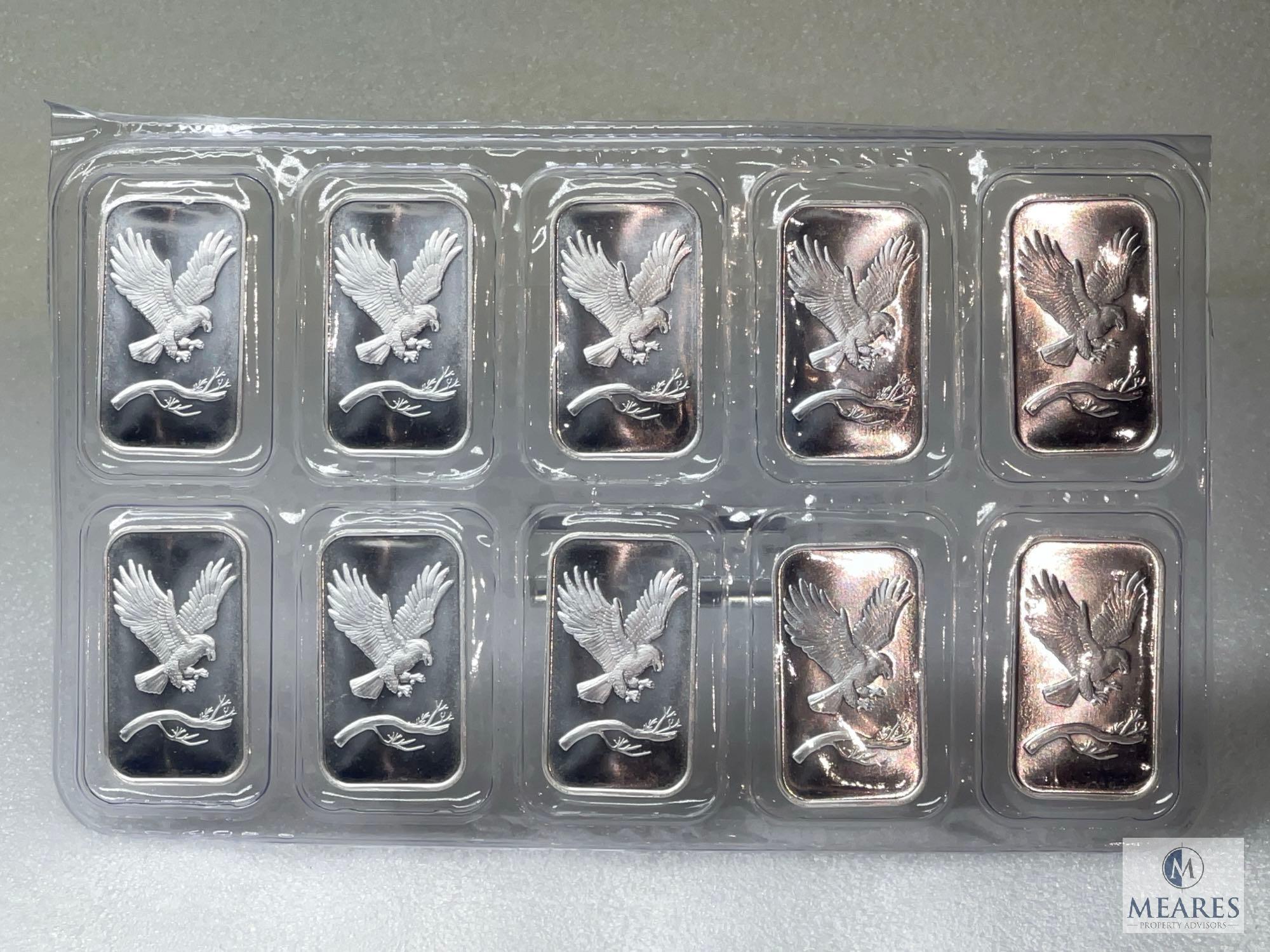 Group of 10: Silvertowne Eagle Silver Ingots, One Troy Ounce .999 Fine Silver Each