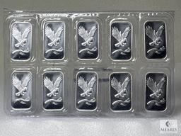 Group of 10: Silvertowne Eagle Silver Ingots, One Troy Ounce .999 Fine Silver Each