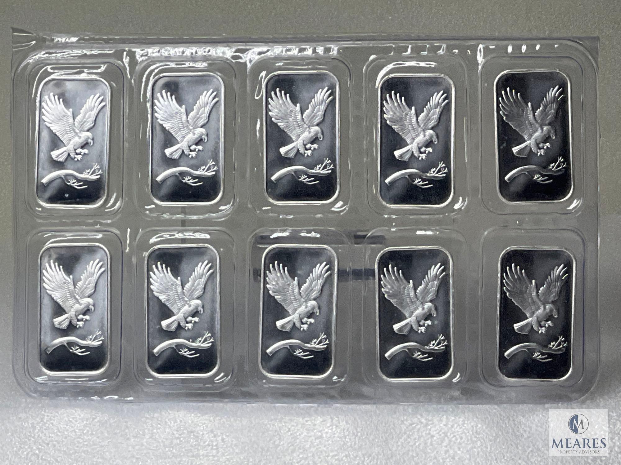 Group of 10: Silvertowne Eagle Silver Ingots, One Troy Ounce .999 Fine Silver Each