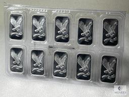Group of 10: Silvertowne Eagle Silver Ingots, One Troy Ounce .999 Fine Silver Each