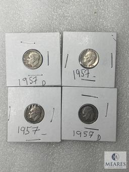 Four 1957 P and D Roosevelt Dimes