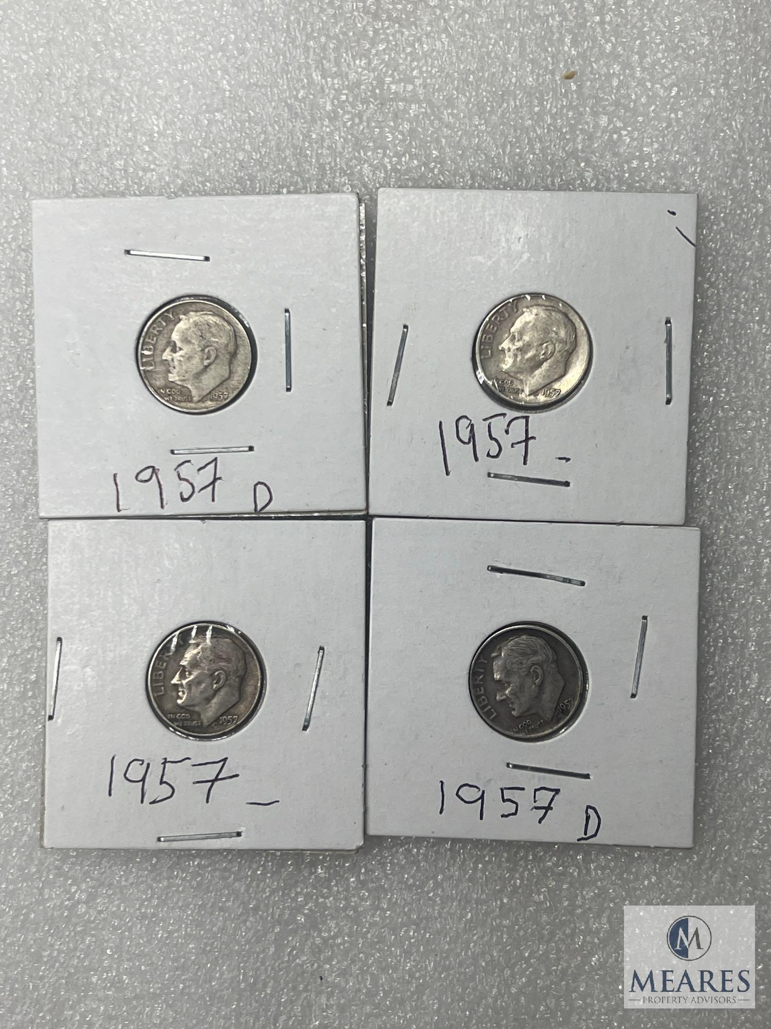 Four 1957 P and D Roosevelt Dimes