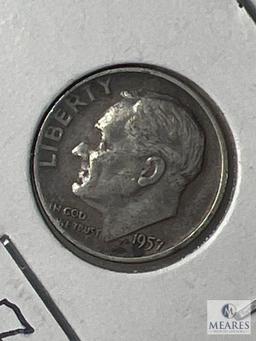 Four 1957 P and D Roosevelt Dimes