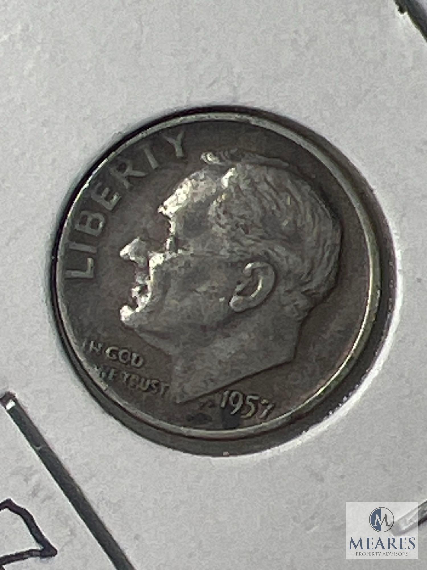 Four 1957 P and D Roosevelt Dimes