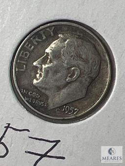 Four 1957 P and D Roosevelt Dimes