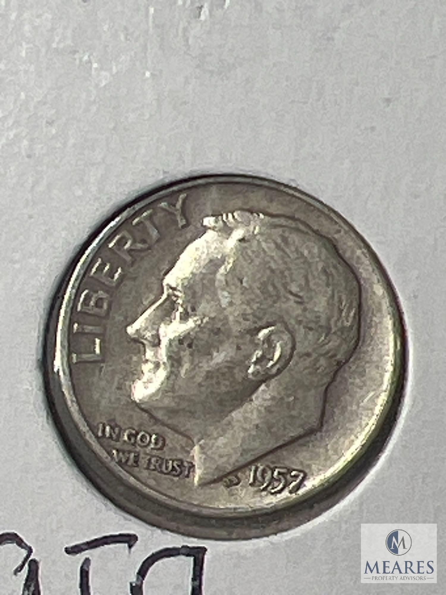 Four 1957 P and D Roosevelt Dimes