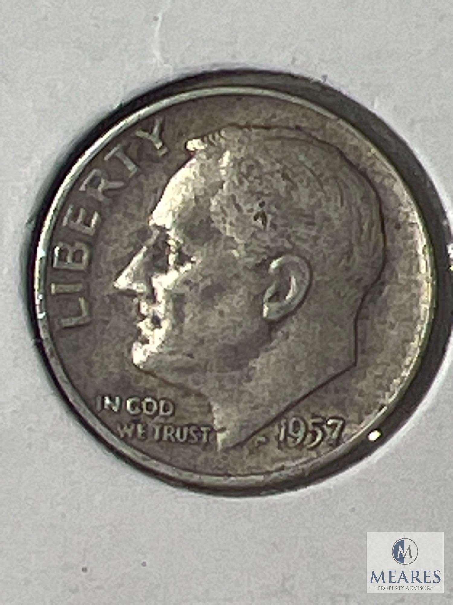 Four 1957 P and D Roosevelt Dimes