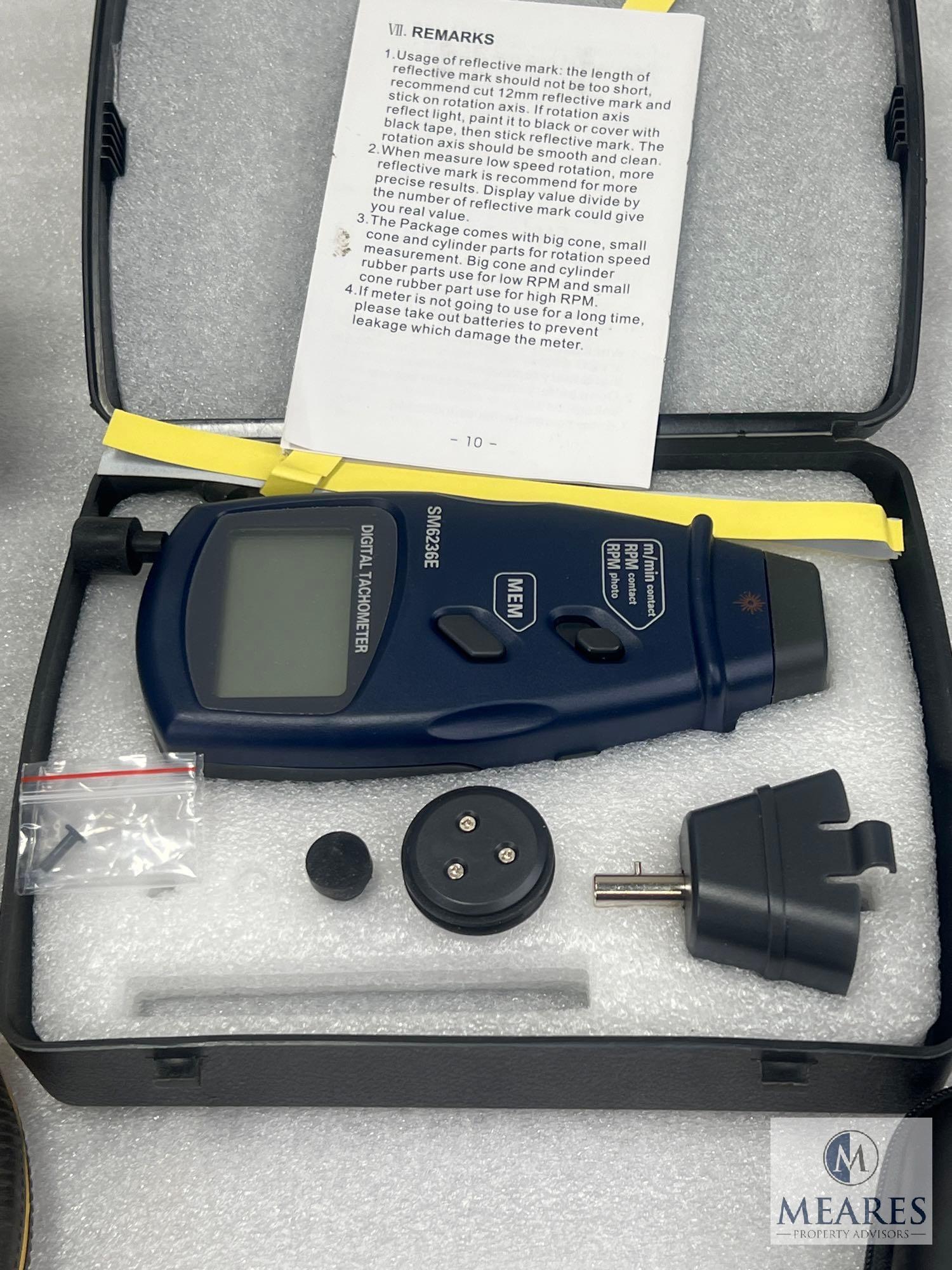 Large Lot of Electric Meters, Moisture Meter and Binoculars