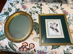 Vintage 17x14 Oval Mirror and 16.5x14.5 Framed Print