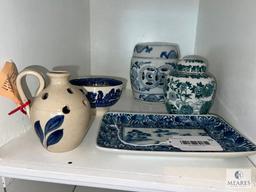 Assorted Blue and White Ceramics and Pottery