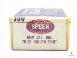 100 Projectiles of Speer Bullets 6mm (.243) Diameter 75 Grain Hollow Point