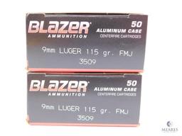 100 Rounds CCI Blazer 9mm Ammunition - 115-grain FMJ