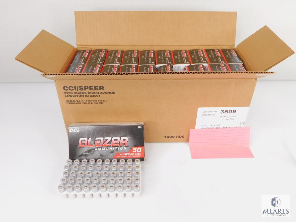 1000 Rounds CCI Blazer 9mm Ammunition - 115-grain FMJ