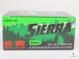 20 Rounds Sierra .45 ACP Self Defense Ammo. 185 Grain Hollow Point