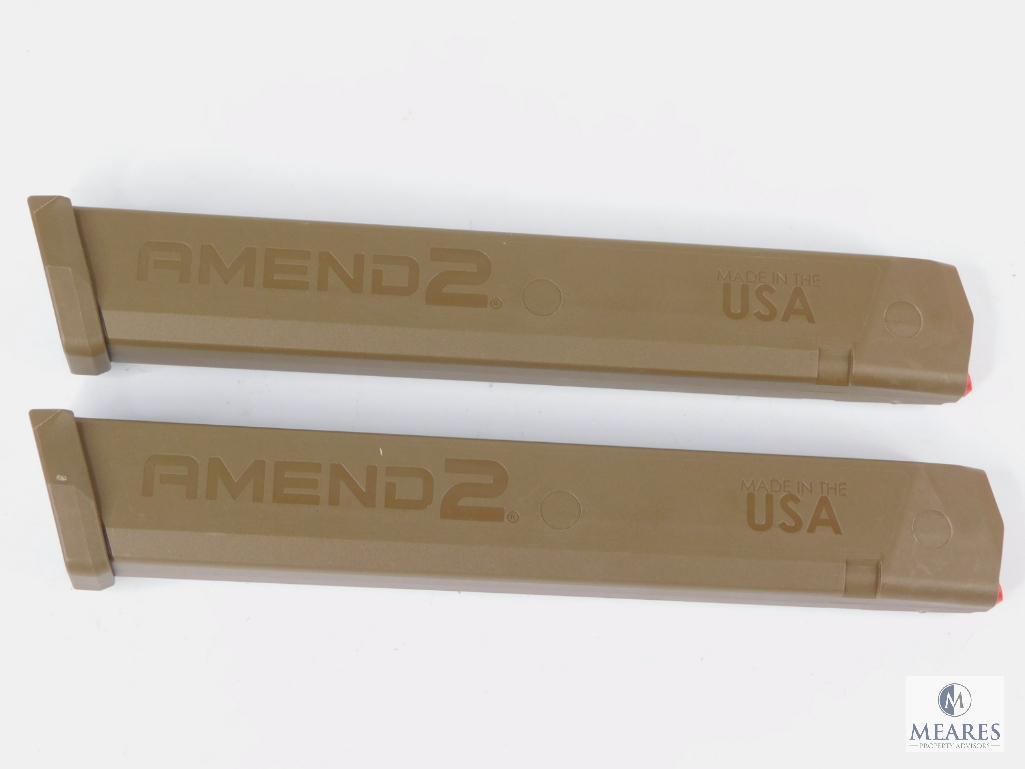 Two New 32 Round 9mm FDE Pistol Magazine Fits Glock 17, 19, 26, 34 and Carbine Rifles