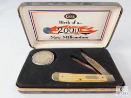 Case Birth Of A 2000 New Millennium Knife and Dollar Coin In Case