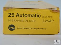 50 Rounds UMC .25 Automatic, 50 Grain Metal Case