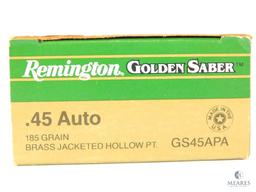 25 Rounds Remington Golden Saber .45 Automatic, 185 Grain Brass Jacketed Hollow Point
