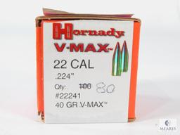 80 Rounds Hornady V-Max .22 Cal, .224", 40 Grain