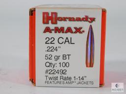 100 Rounds Hornady A-Max .22 Cal, .224", 52 Grain BT