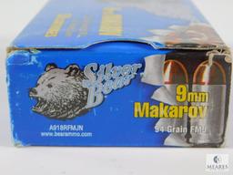 100 Rounds Silver Bear 9mm Makarov 94 Grain Bimetal Zinc Plated FMJ