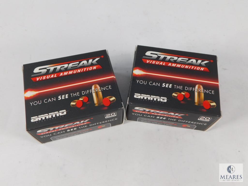 40 Rounds Streak Visual Ammunition 9mm 115 Grain TMC Non-Incendiary