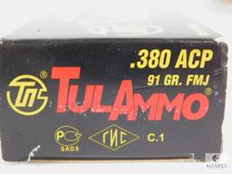20 Rounds TulAmmo .380 ACP 91 Grain Steel Case Non-Corrosive Berdan Primed FMJ