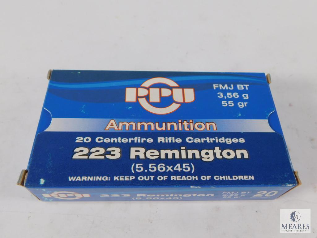 20 Rounds PPU 223 Remington 5.56x45 FMJ BT 55 Grain