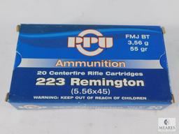 20 Rounds PPU 223 Remington 5.56x45 FMJ BT 55 Grain