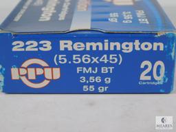 20 Rounds PPU 223 Remington 5.56x45 FMJ BT 55 Grain