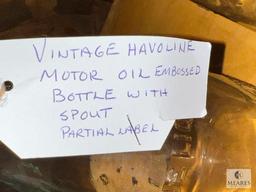 Two Vintage Motor Oil Bottles with Spouts - Both Havoline