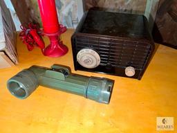 Vintage Auto Warning Signal, Crookneck Flashlight and Vintage Radio
