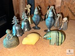 Group of Mixed Decorative Bells, Salt and Pepper Shakers and Carved Animals