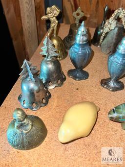 Group of Mixed Decorative Bells, Salt and Pepper Shakers and Carved Animals