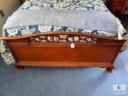 Wooden Double Bed with Side Table and Lamp