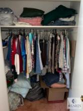 Contents of Bedroom Closet - Clothes, Linens, Pillows, Comforter