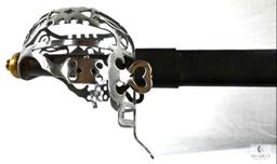 Basket Hilt Sword with Leather Scabbard